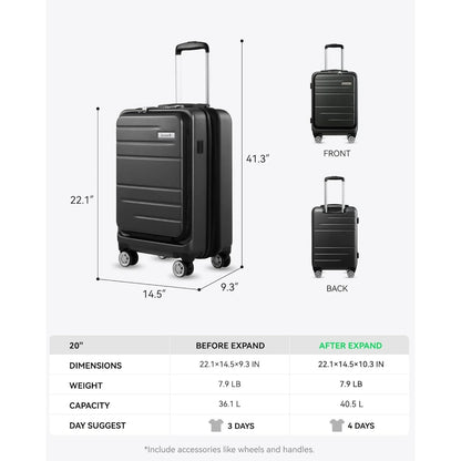 Charging Carry On Luggage Airline Approved Suitcase (Black, 20 Inch, 28 Inch)