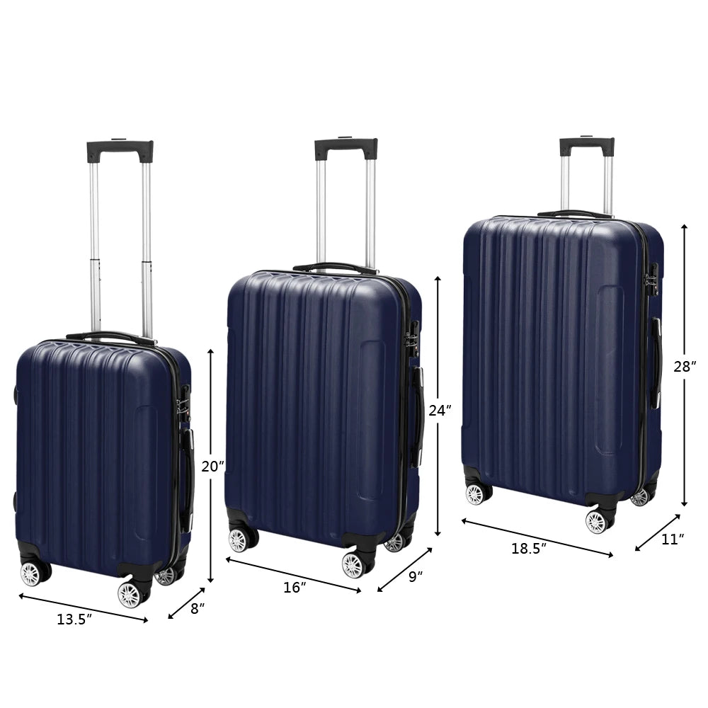 3 Pcs Traveling Storage Suitcase Luggage Set (Navy Blue)