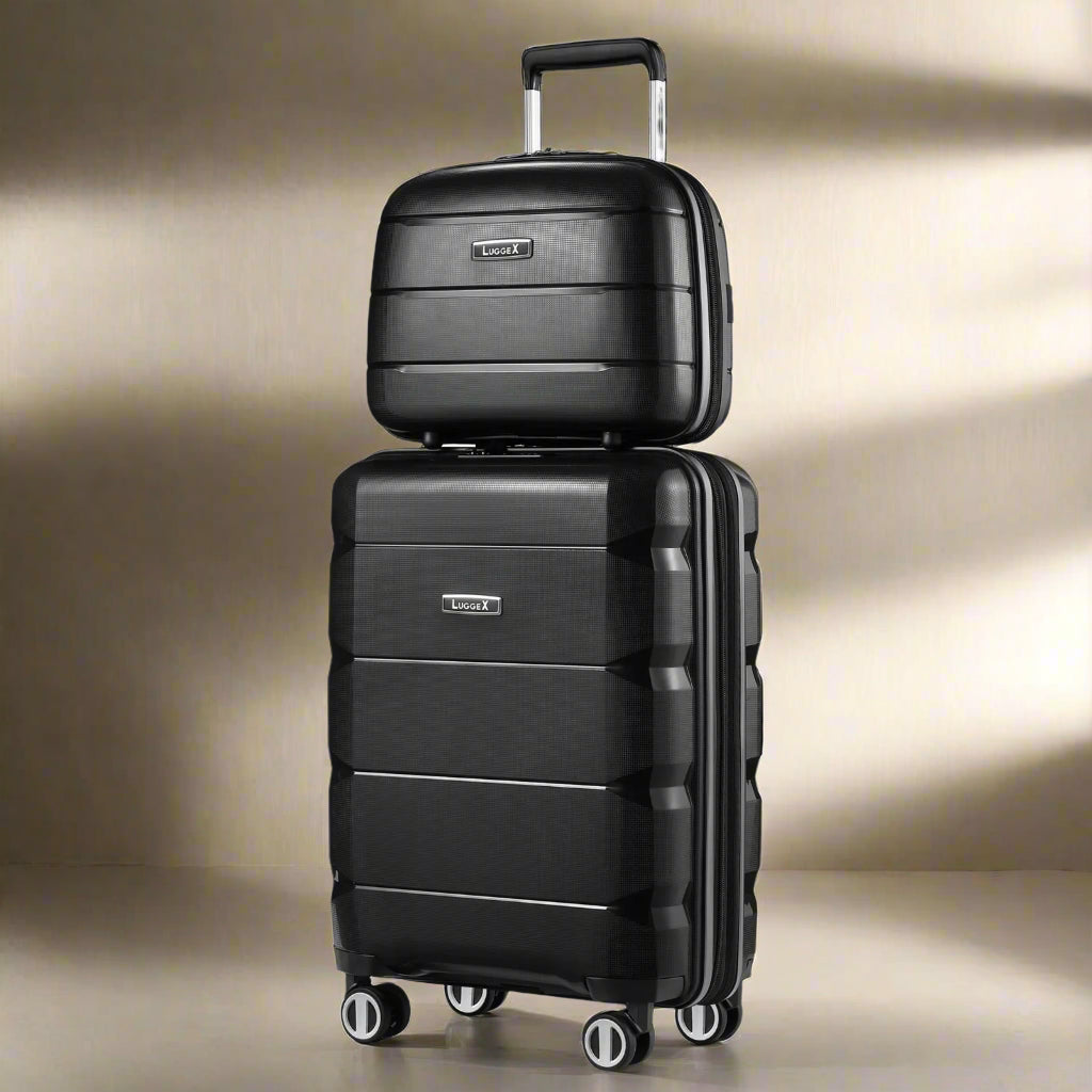 2pcs Carry on Luggage with Spinner Wheels (Black, 14/20inch)