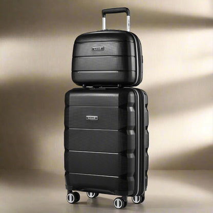 2pcs Carry on Luggage with Spinner Wheels (Black, 14/20inch)