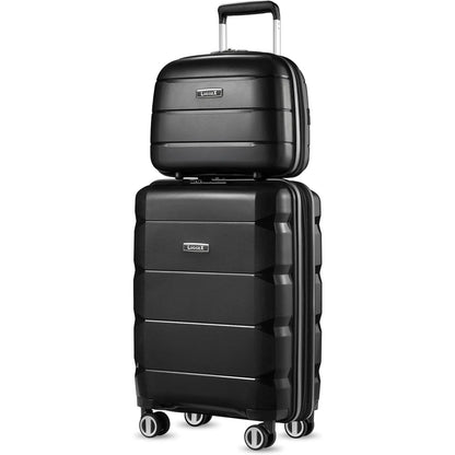 2pcs Carry on Luggage with Spinner Wheels (Black, 14/20inch)