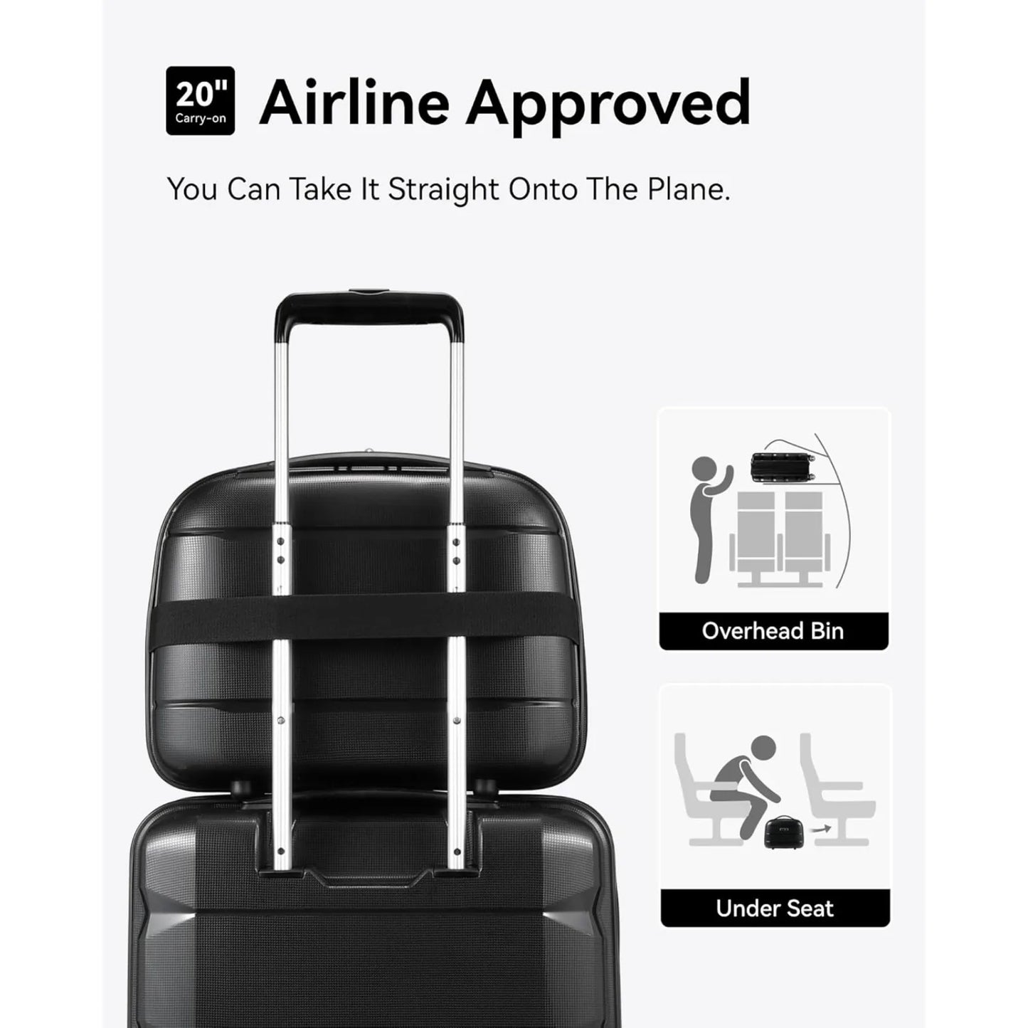 2pcs Carry on Luggage with Spinner Wheels (Black, 14/20inch)