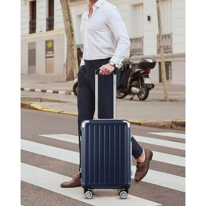 Aluminum Frame Carry On Luggage with Wheels, (Navy Blue, 20 inch)