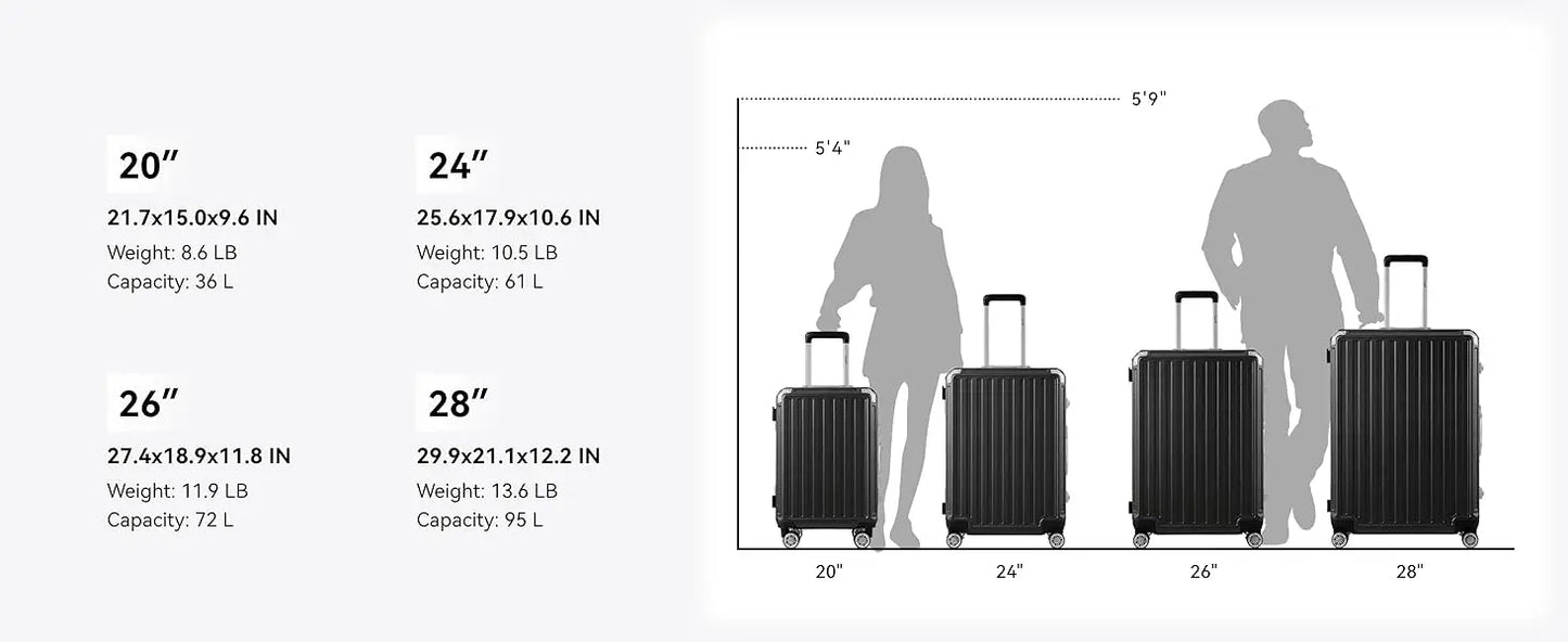 Aluminum Frame Luggage, Hard Shell Suitcase 4 Metal Corner