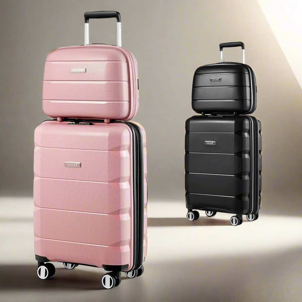 2pcs Carry on Luggage with Spinner Wheels (Black, 14/20inch)